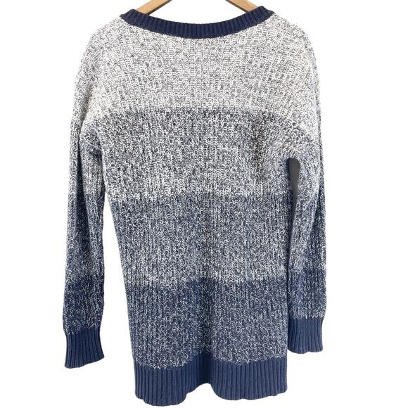 Ann Taylor Womens S Chunky V-Neck Sweater‎ Color Block Stripes Blue White - Picture 2 of 5